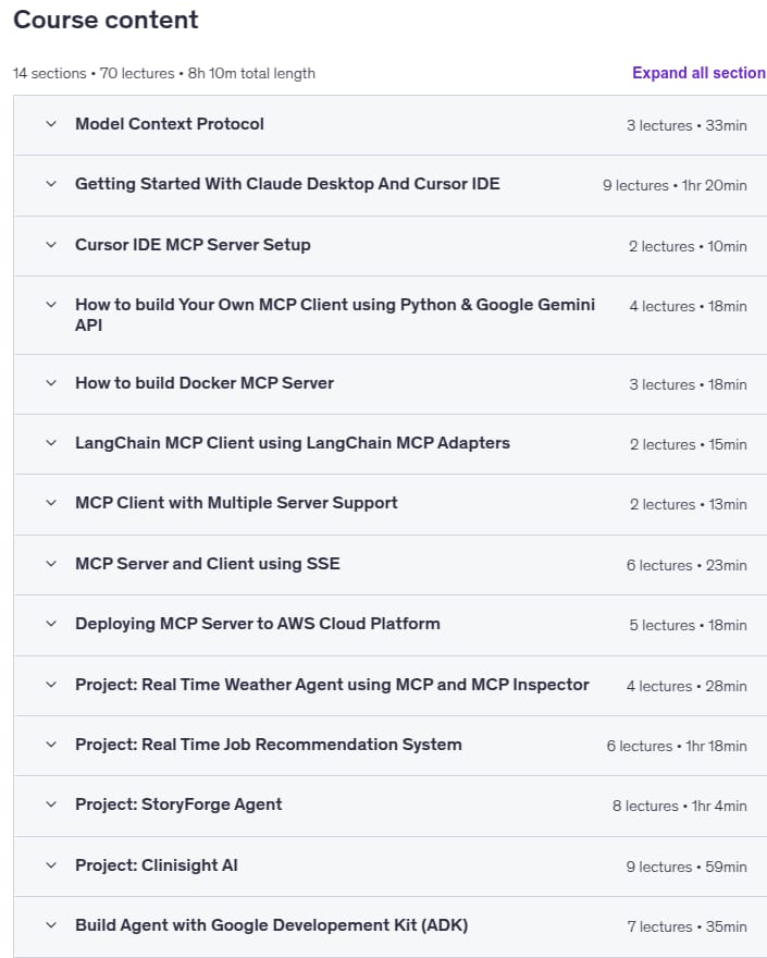 کورس کے موضوعات · مکمل MCP Bootcamp: Next-Gen بنانے کے لئے AI MCP کے ساتھ ایجنٹ 2025-11