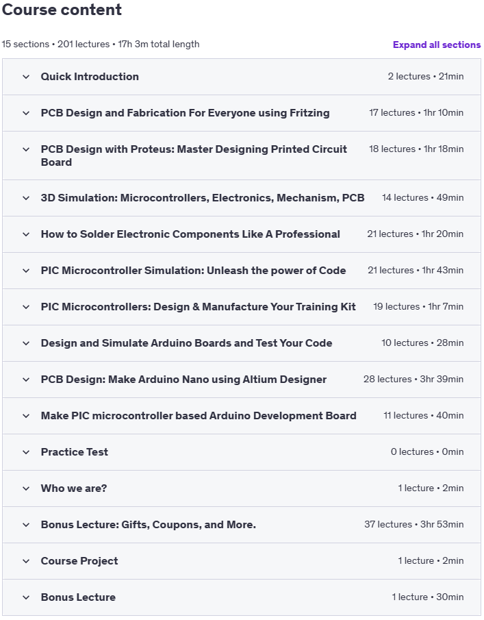 Course topics · Udemy — Circuit Design, Simulation and PCB Fabrication Bundle 2022-11