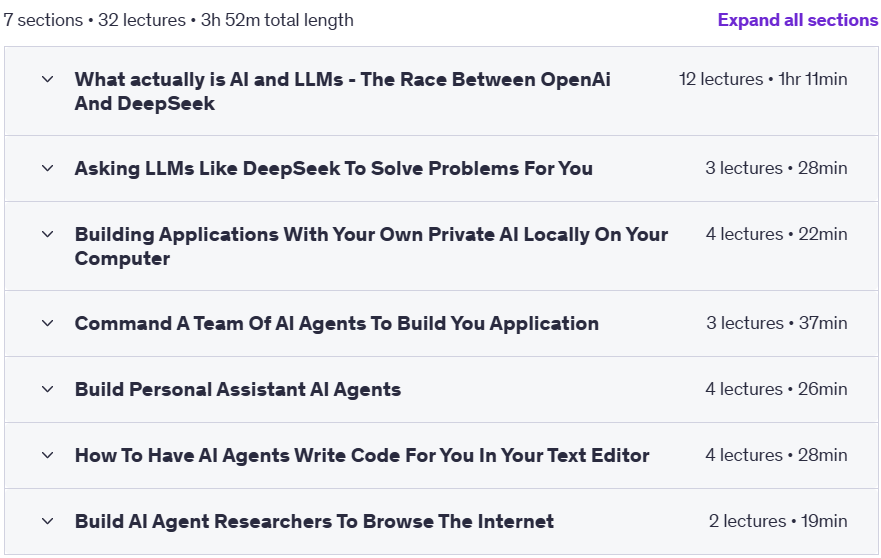Course topics · Udemy — Build Anything With AI Agents – Apps – Games – Assistants 2025-1