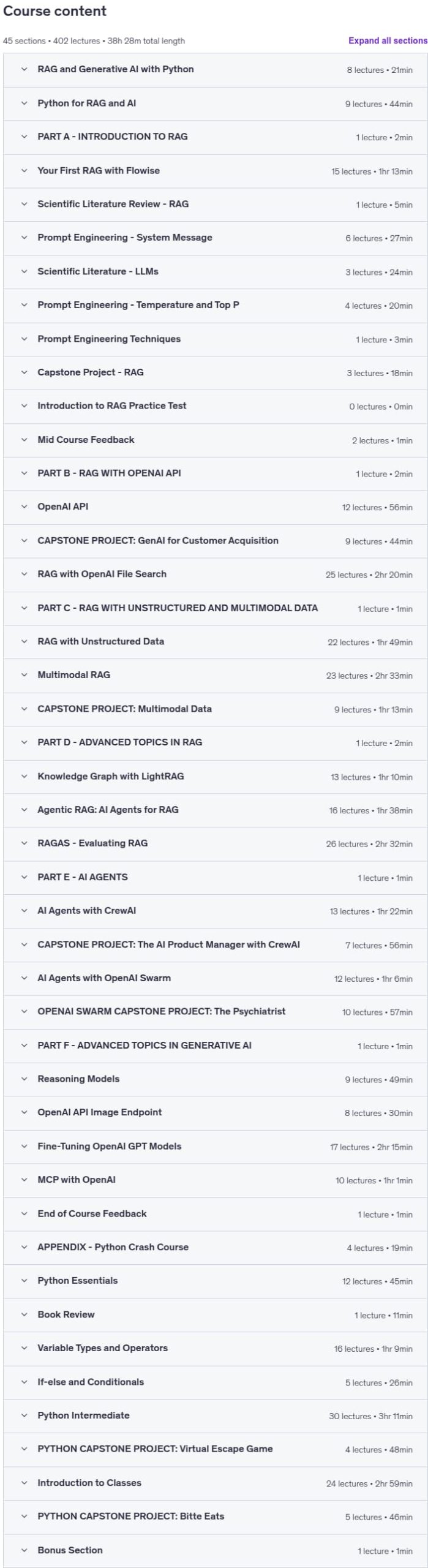 Course topics · RAG, AI Agents and Generative AI with Python and OpenAI 2026 2025-11