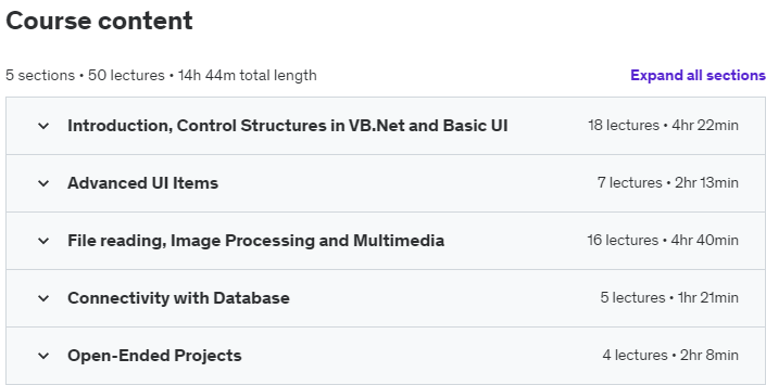 Course topics · VB .NET Mastering: Beginner to Advance with Projects 2023-7
