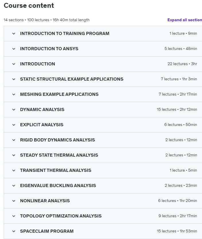 Course topics · Ansys Workbench – Analysis Engineering Training Program 2020-8