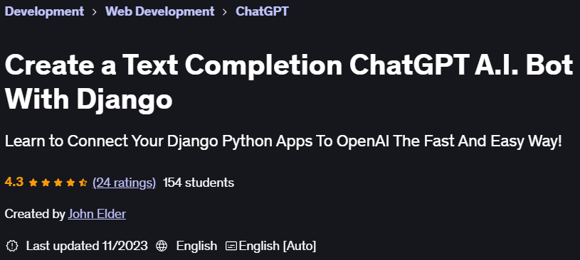 Pictures · Udemy — Create a Text Completion ChatGPT A.I. Bot With Django 2023-1