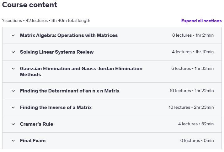 Course topics · Matrix Algebra Explained 2020-7