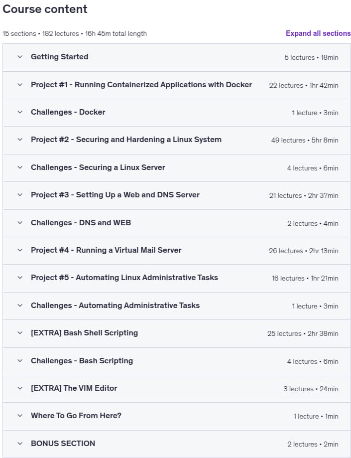 Course topics · Linux Sysadmin:Build 5 Hands-On Linux Projects for Real Jobs 2025-8