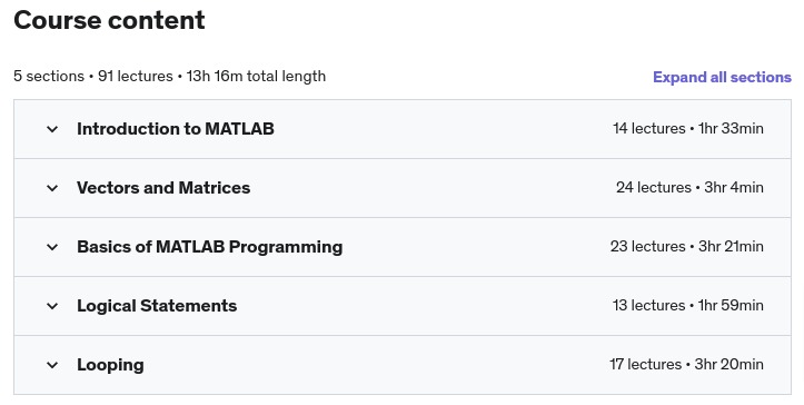 Course topics · Udemy — MATLAB for Engineering Students Part 1 2019-3