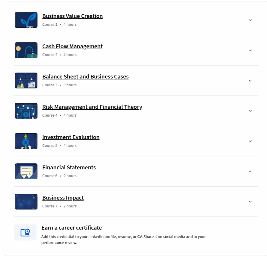 Course topics · Coursera — Financial Management Specialization 2025-8