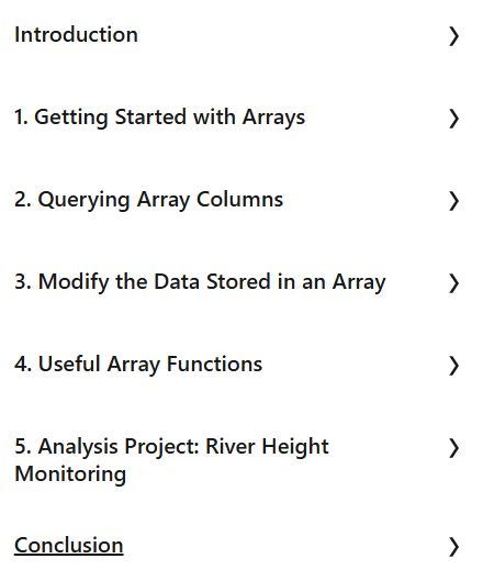 Course topics · Working with Data Arrays in PostgreSQL 2024-3