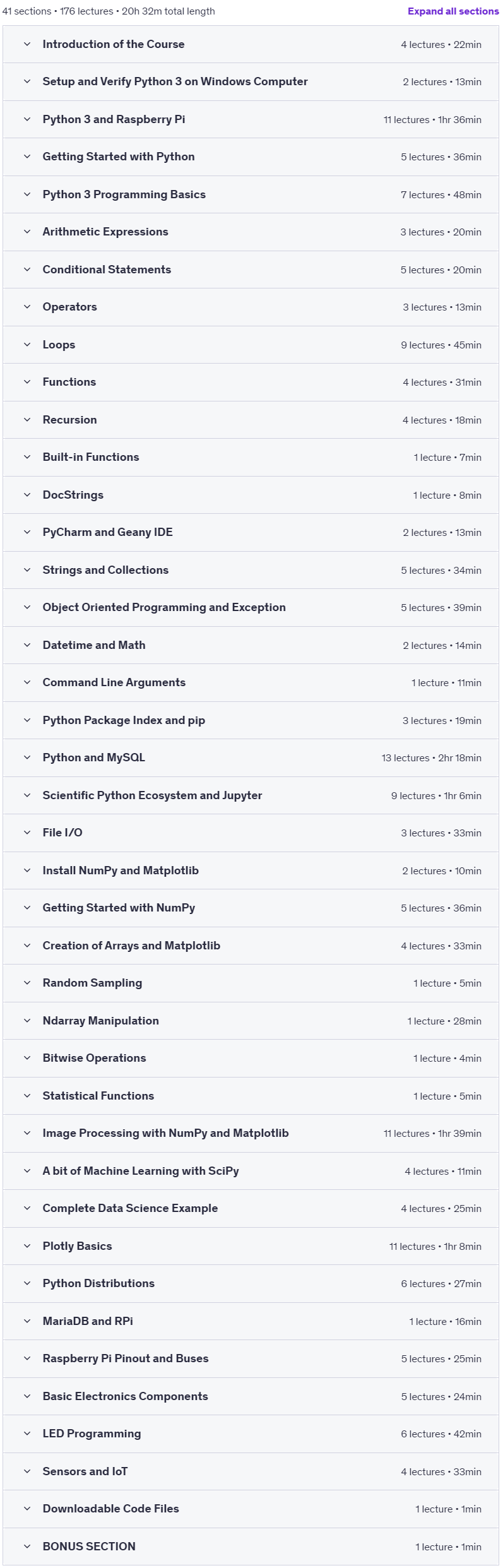 Course topics · Complete Python 3 and Raspberry Pi Masterclass 2020-4