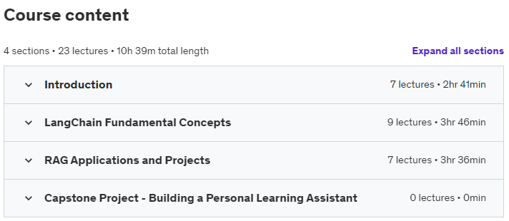 Course topics · Gen AI – RAG Application Development using LangChain 2024-5