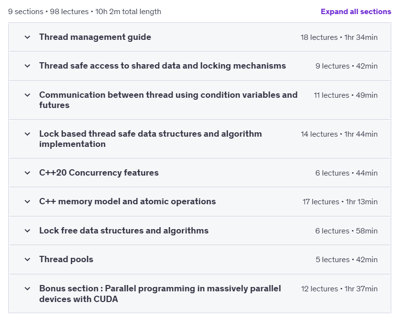 Course topics · Modern C++ Concurrency in Depth ( C++17/20) 2021-11