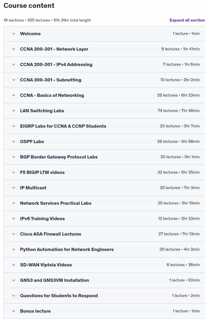 Course topics · Udemy — The Complete Cisco CCNA & CCNP Course 2025 2025-6