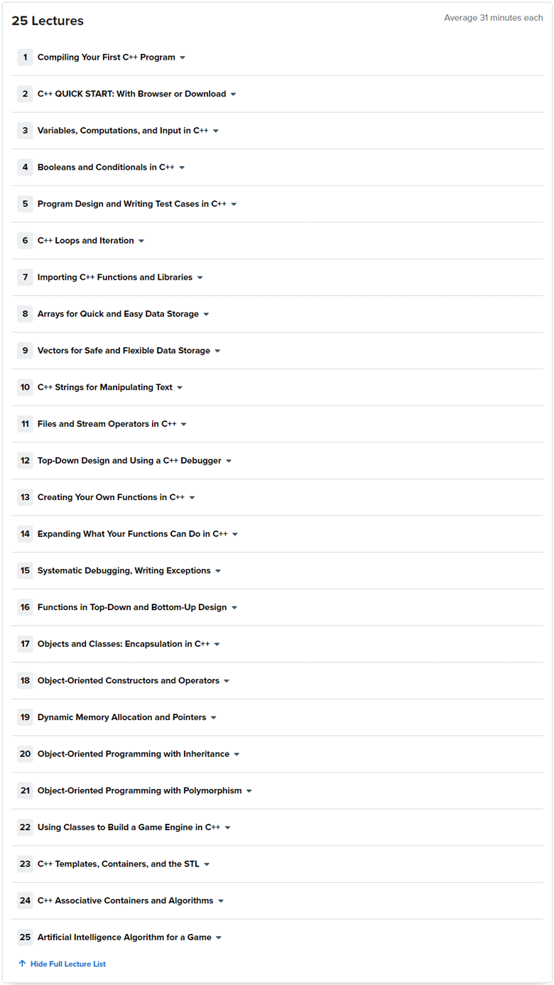 Course topics · The Great Courses — Introduction to C++: Programming Concepts and Applications 2022-5
