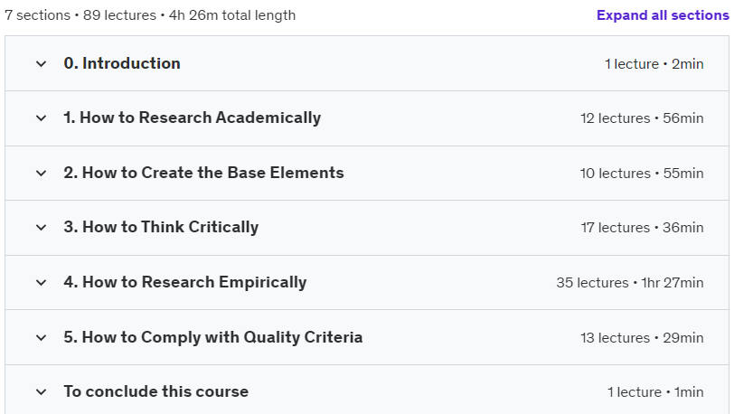 Course topics · Udemy — Masterclass: How to Research for Academic Writing 2023-10