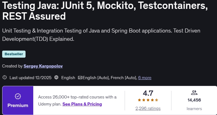 الصور · اختبار Java: JUNIT 5, Mockito, حاويات الاختبار, REST مضمونة 2025-12
