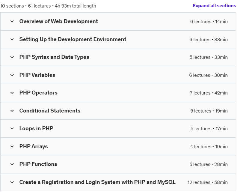 Course topics · PHP Programming Fundamentals for beginners 2024-8