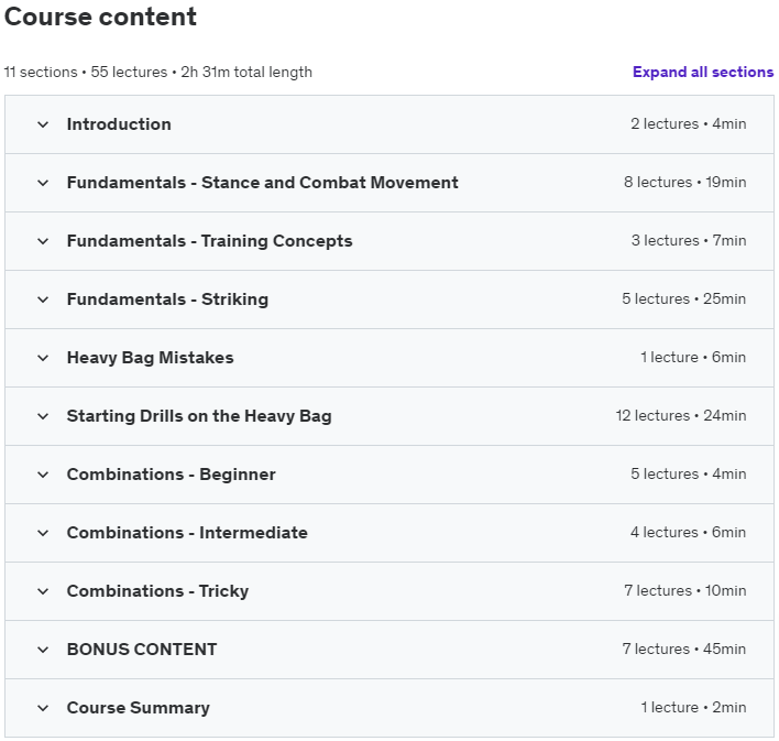 Course topics · Udemy — Solo Boxing Programme – For Fitness/Self-Defence 2021-6