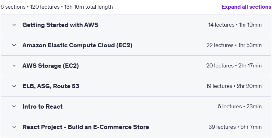 Course topics · Udemy — AWS & React: Deploy an Auto-Scaling E-Commerce App with ELB 2023-1
