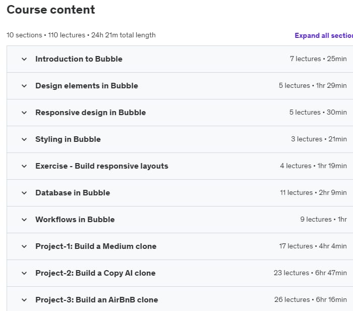 Course topics · Udemy — The complete Bubble No-code Mastery 2024: From Zero to Hero 2023-12