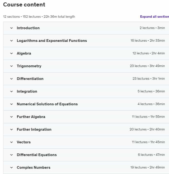 Course topics · Udemy — CIE International A-Level Maths: Pure Mathematics 2/3 2024-1
