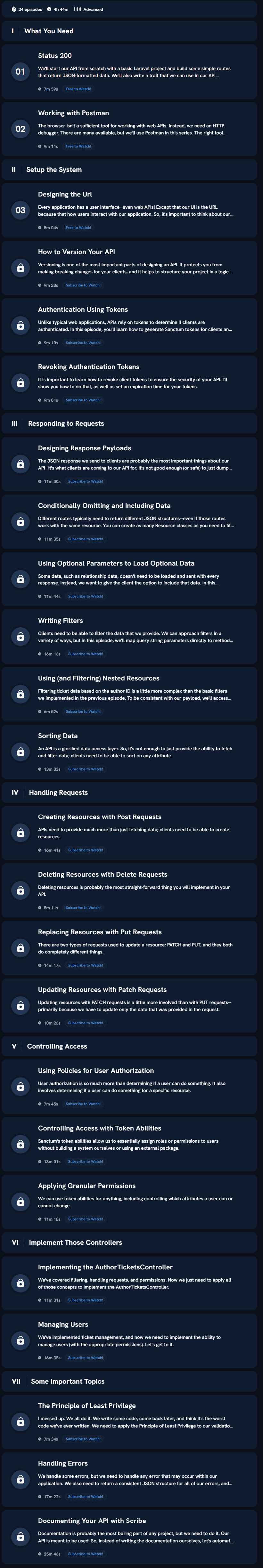 Course topics · Laravel API Master Class 2024-4
