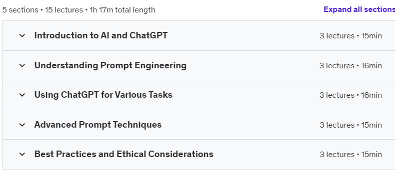 Course topics · ChatGPT AI: Artificial Intelligence & AI Prompt Engineering 2024-9