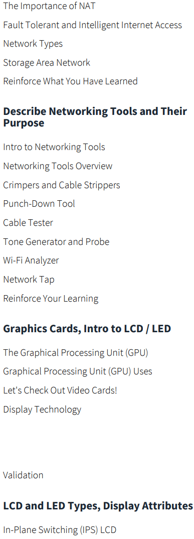 Kursthemen · CBTNuggets - CompTIA A + Kern 1 (220-1201Online Training 2025-7