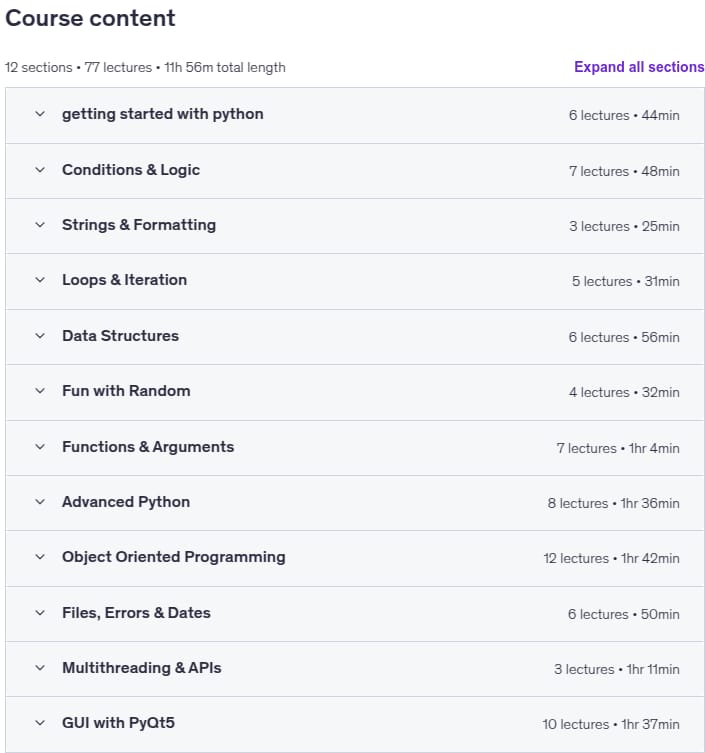 Course topics · Python Course For Complete Beginners : Build 20 Apps 2025-9