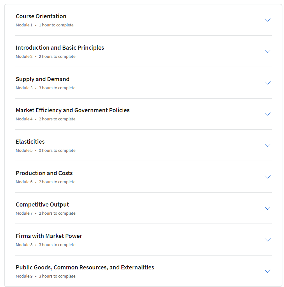 Course topics · Coursera — Microeconomics Principles 2023-11