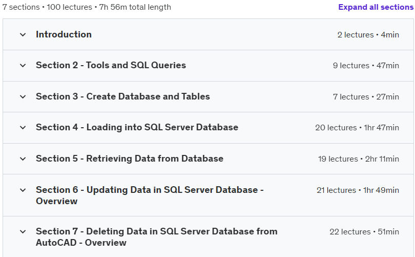 Course topics · Udemy — Programming AutoCAD with SQL Server Database using C# 2021-11