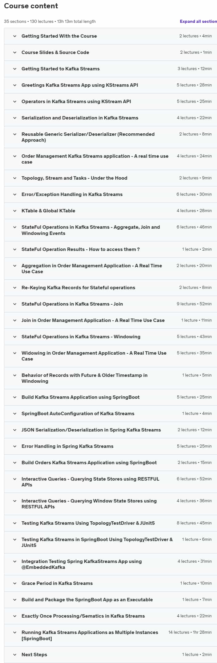 Course topics · Kafka Streams API For Developers using Java/SpringBoot 3.X 2023-4
