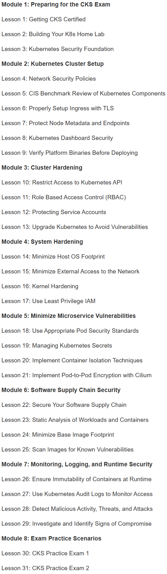 کورس کے موضوعات · Pearson IT سرٹیفکیٹ - تصدیق Kubernetes سیکورٹی ماہر (CKS) 2025-2