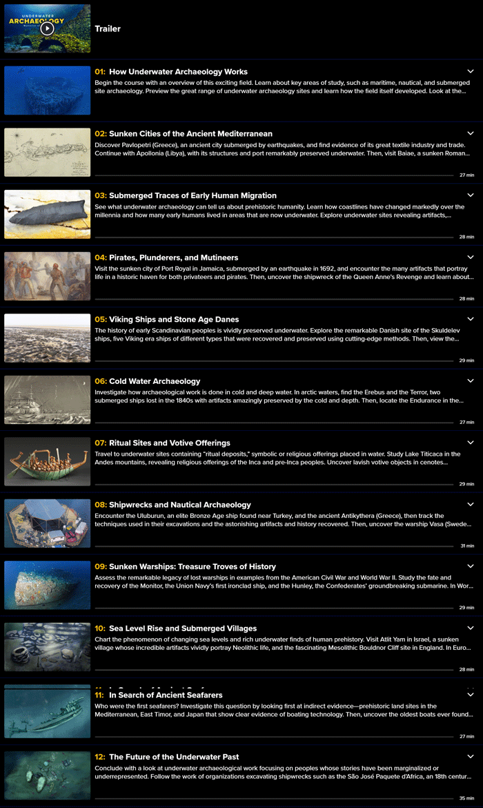 Kursthemen · The Great Courses Plus – Unterwasserarchäologie: Geheimnisse der Tiefe 2025-4