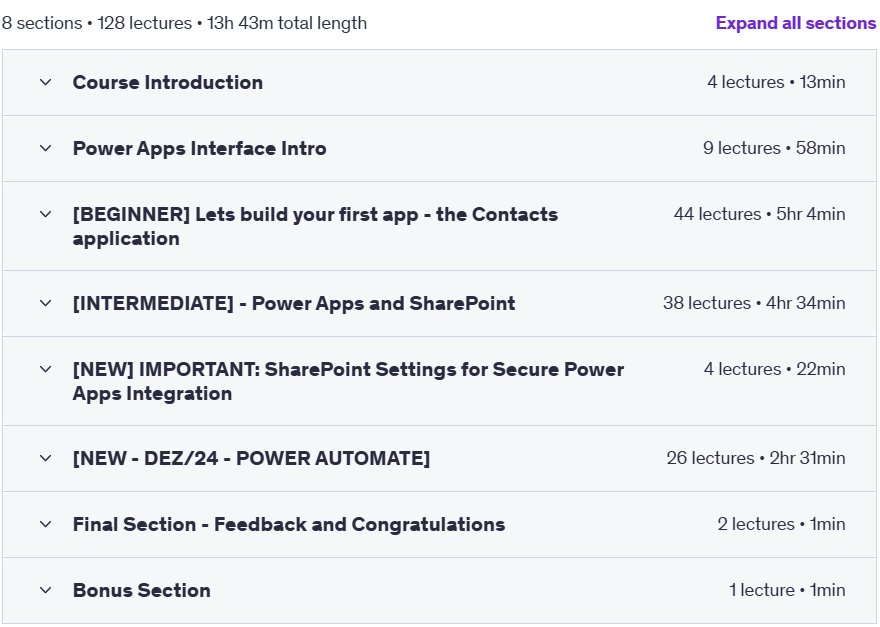 Course topics · Microsoft Power Apps and Power Automate: Build Business Apps 2025-3