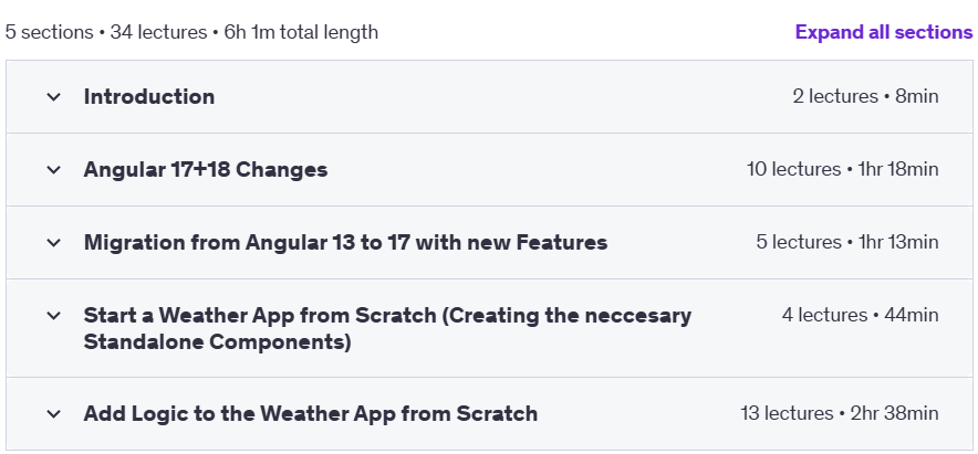 Course topics · Master Angular 17 + 18: Stay Ahead with the Latest Features 2024-12