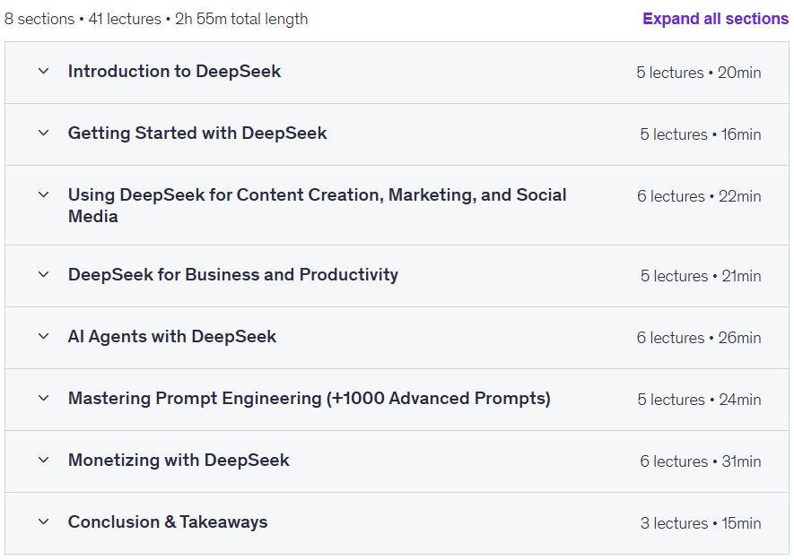 Sujets du cours · Guide complet de DeepSeek : GenAI, AI Monétaire, Monétisation 2025-1