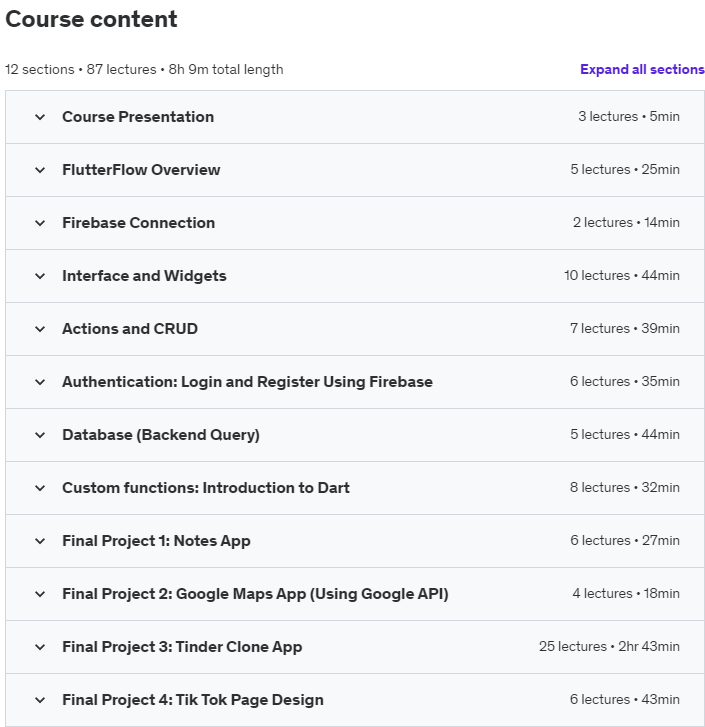 Course topics · FlutterFlow Beginners Bootcamp: Build your app from scratch 2023-10