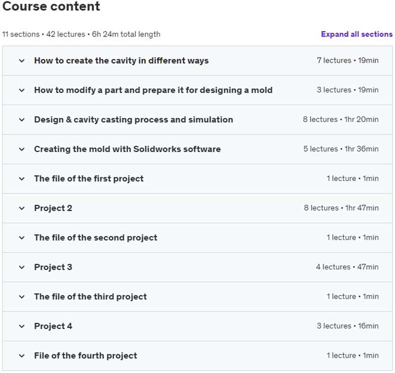 Course topics · Cavity casting aluminum & Mold design with solidworks 2023-6