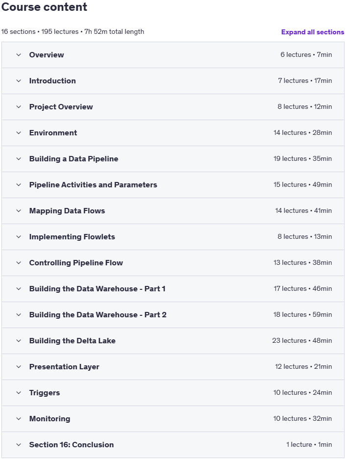 موضوعات الدورة · المصنع الأخير لـ Azure Data Factory: Cloud Data Engineering 2023-12