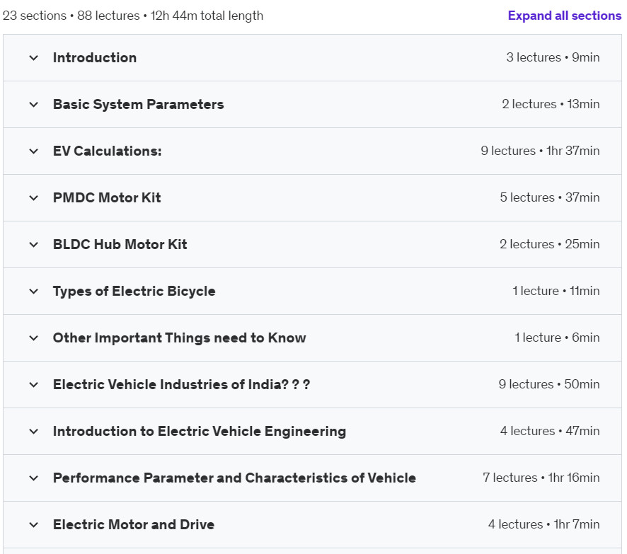 Course topics · Udemy — Electric Vehicle Crash Course 2021-11