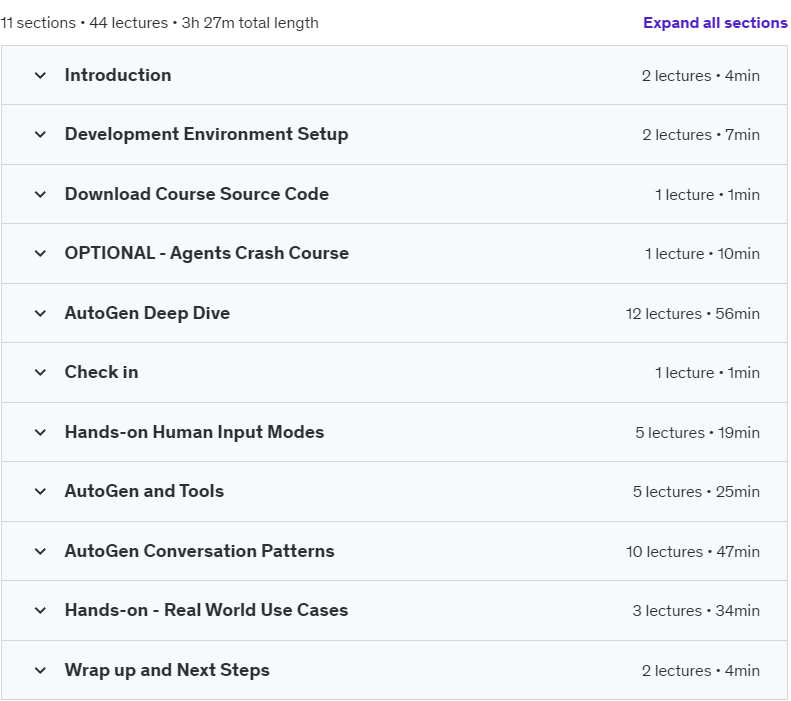 Course topics · Udemy — Mastering AutoGen: Building Multi-Agent Systems [NEW] 2024-7