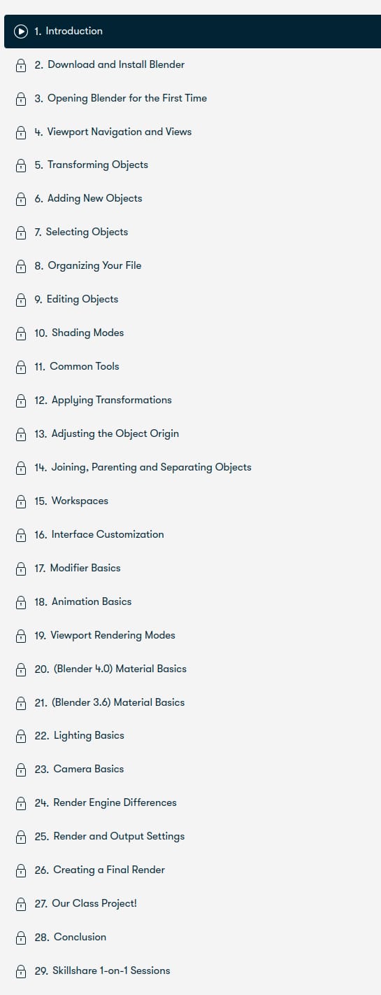 Course topics · SkillShare — Complete Beginners Guide to Blender 3D 2025-1