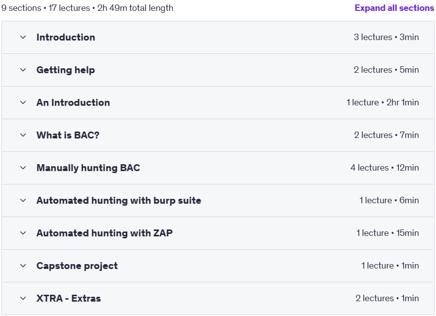 Course topics · Udemy — The Ultimate BAC and IDOR guide for Ethical Hacking 2024-11