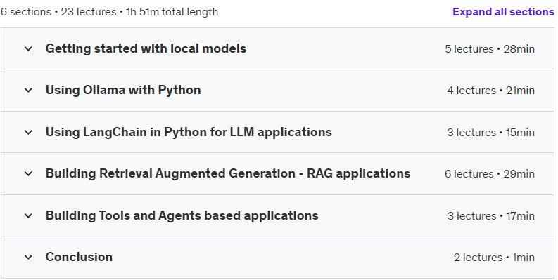 Course topics · Udemy — Build local LLM applications using Python and Ollama 2024-10