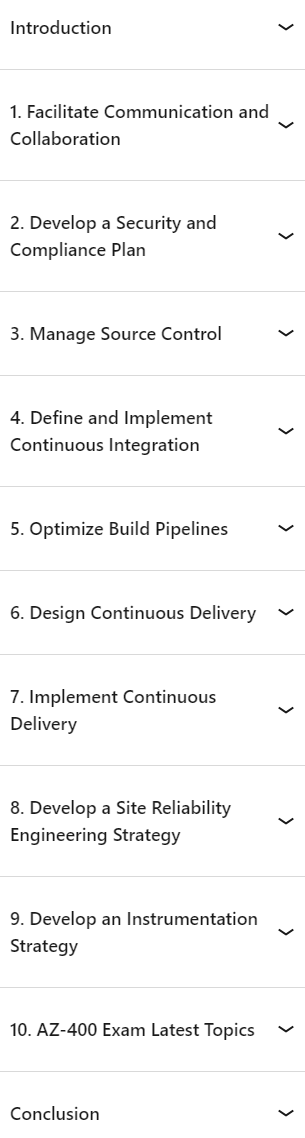 Sujets du cours · Mise à jour de Microsoft Azure DevOps Ingénieur spécialiste (AZ-400Cert Prep par Microsoft Press 2025-4