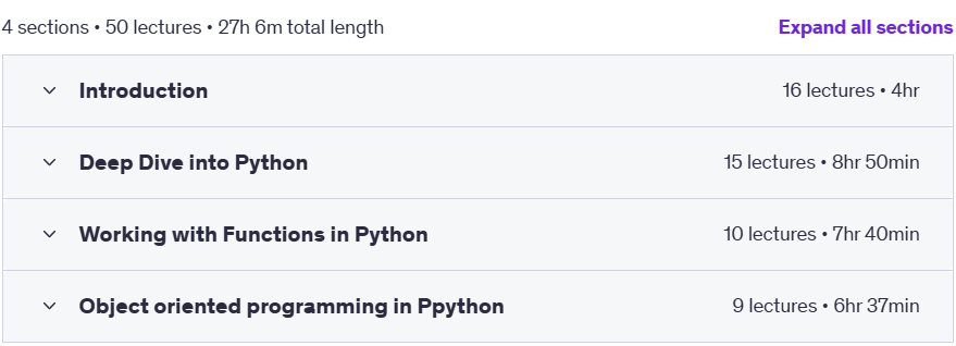 Course topics · Udemy — Python Bootcamp 2025: Learn Python from Basics with Projects 2025-4