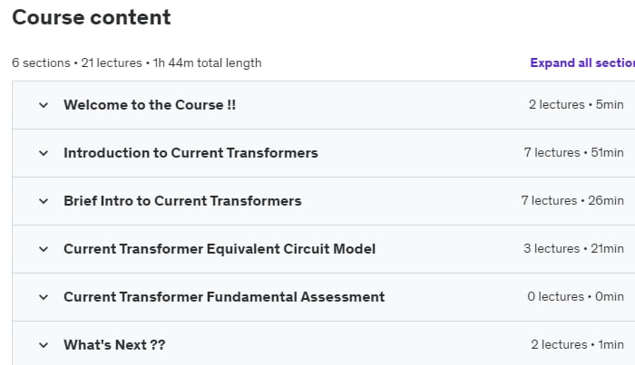 Course topics · Udemy — Current Transformer Fundamentals 2022-5