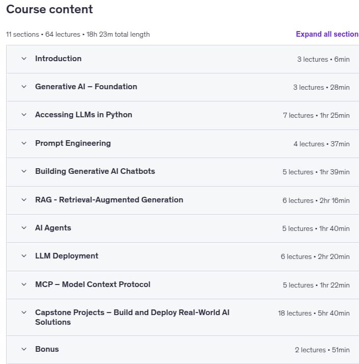 Temas del curso · Generativo completo AI El curso: RAG AI Agentes y Despliegue 2025-12