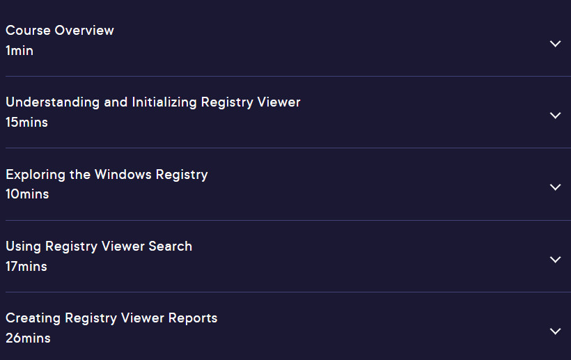 Course topics · Pluralsight — AccessData Registry Viewer 2024-9