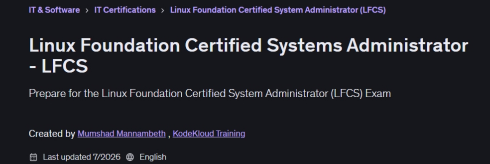 Pictures · Linux Foundation Certified Systems Administrator – LFCS 2026-3